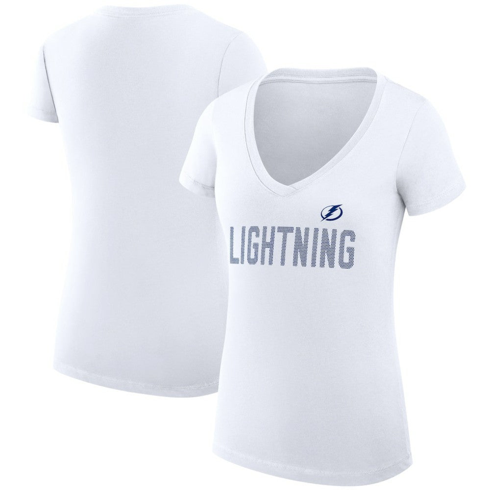Tampa Bay Lightning G-III 4Her by Carl Banks Women's Super-Slim Fit Lightweight Dot Print Team V-Neck T-Shirt - White T-shirts