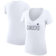 Vancouver Canucks G-III 4Her by Carl Banks Women's Super-Slim Fit Lightweight Dot Print Team V-Neck T-Shirt - White T-shirts
