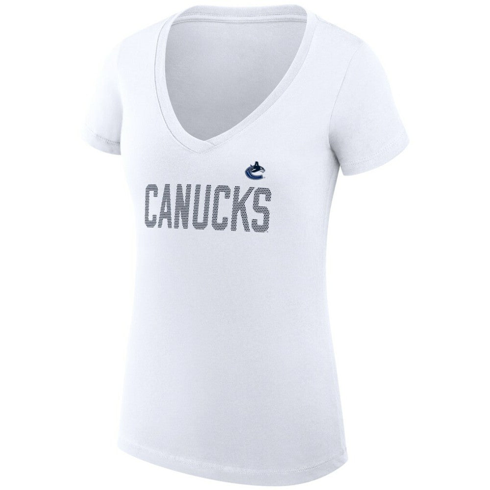 Vancouver Canucks G-III 4Her by Carl Banks Women's Super-Slim Fit Lightweight Dot Print Team V-Neck T-Shirt - White T-shirts