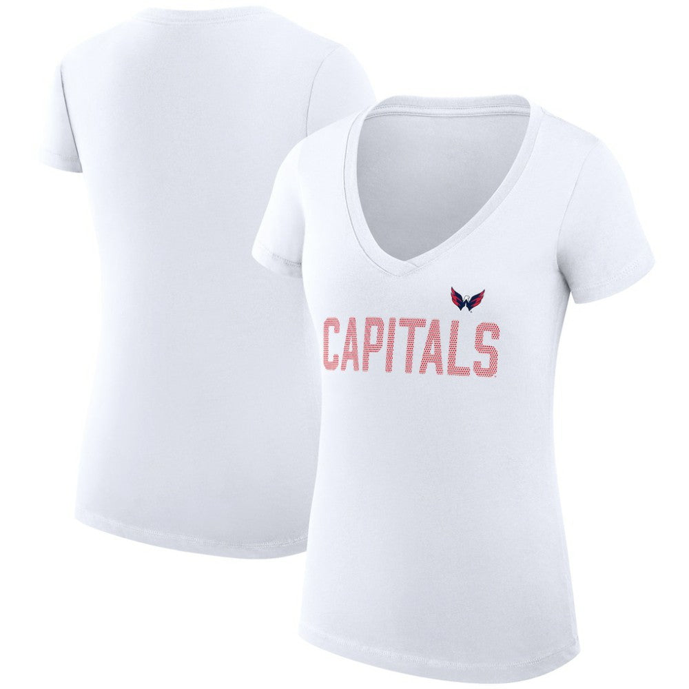 Washington Capitals G-III 4Her by Carl Banks Women's Super-Slim Fit Lightweight Dot Print Team V-Neck T-Shirt - White T-shirts