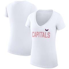 Washington Capitals G-III 4Her by Carl Banks Women's Super-Slim Fit Lightweight Dot Print Team V-Neck T-Shirt - White T-shirts