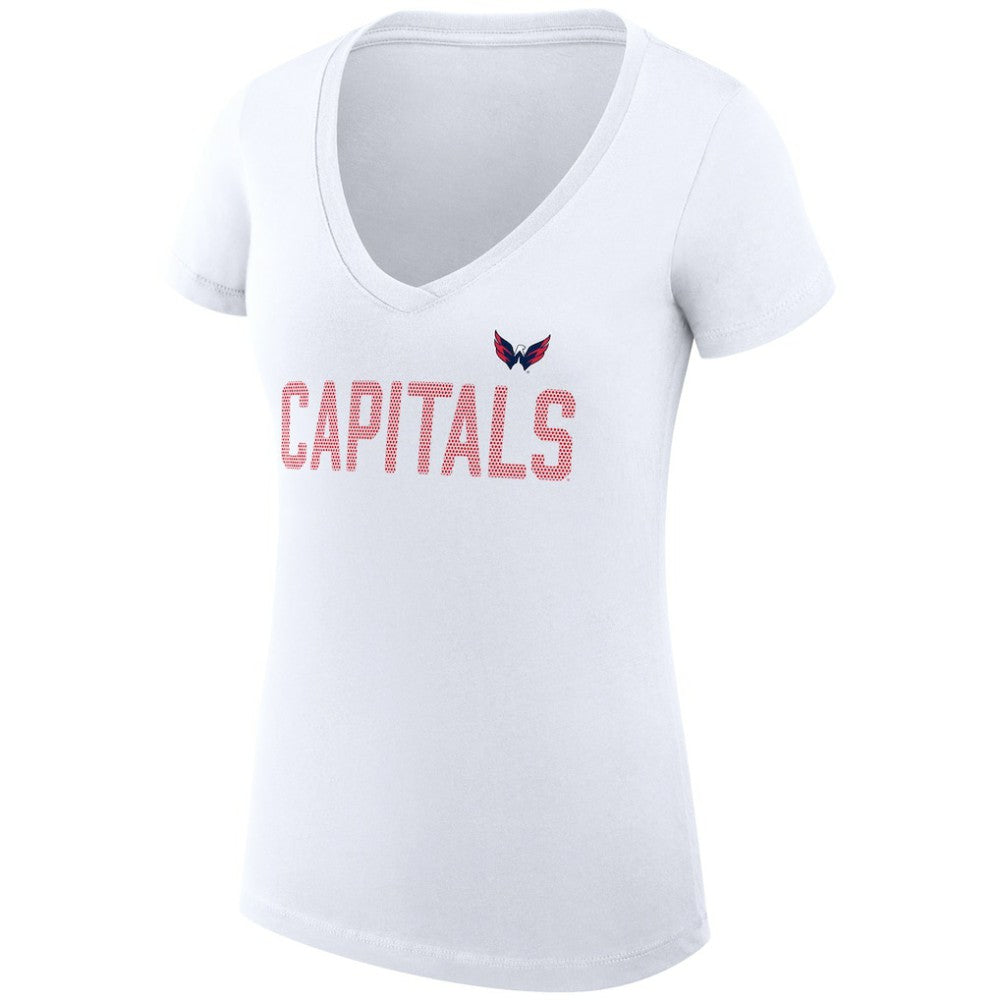 Washington Capitals G-III 4Her by Carl Banks Women's Super-Slim Fit Lightweight Dot Print Team V-Neck T-Shirt - White T-shirts