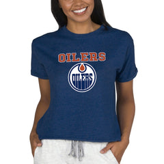 Edmonton Oilers Concepts Sport Women's Tri-Blend Mainstream Terry Short Sleeve Sweatshirt Top - Navy Sweatshirts