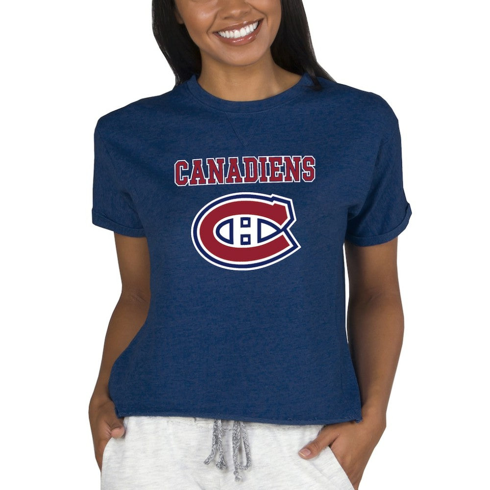 Montreal Canadiens Concepts Sport Women's Tri-Blend Mainstream Terry Short Sleeve Sweatshirt Top - Navy Sweatshirts