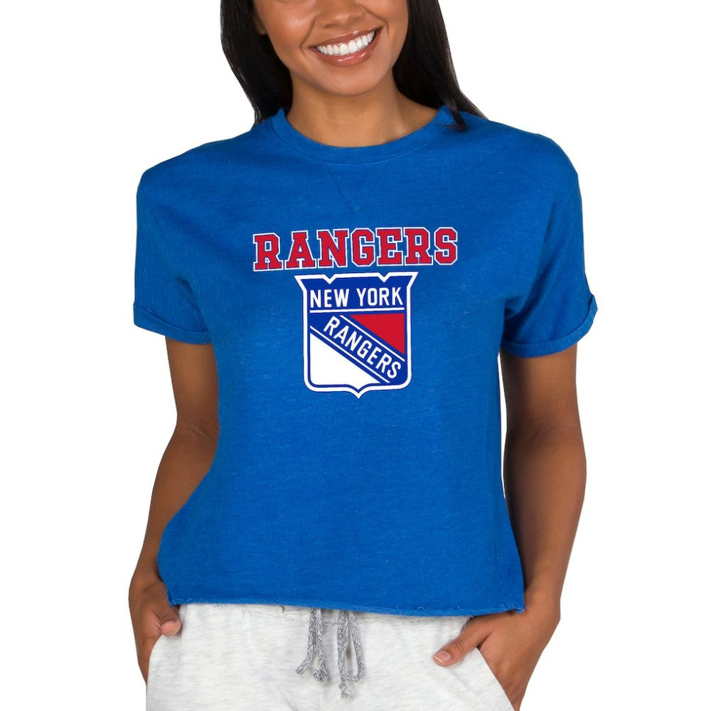 New York Rangers Concepts Sport Women's Tri-Blend Mainstream Terry Short Sleeve Sweatshirt Top - Royal Sweatshirts