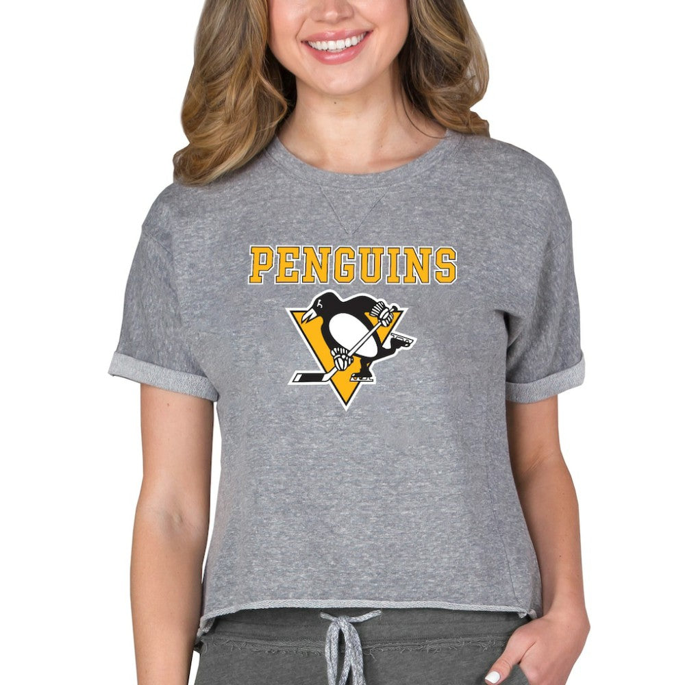 Pittsburgh Penguins Concepts Sport Women's Tri-Blend Mainstream Terry Short Sleeve Sweatshirt Top - Heather Gray Sweatshirts