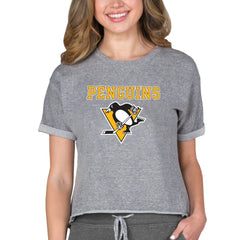 Pittsburgh Penguins Concepts Sport Women's Tri-Blend Mainstream Terry Short Sleeve Sweatshirt Top - Heather Gray Sweatshirts