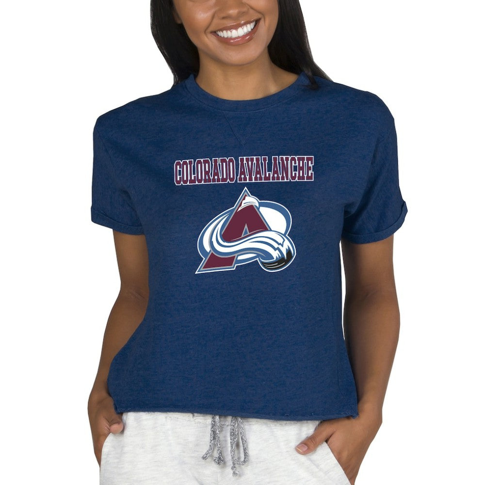 Colorado Avalanche Concepts Sport Women's Tri-Blend Mainstream Terry Short Sleeve Sweatshirt Top - Navy Sweatshirts