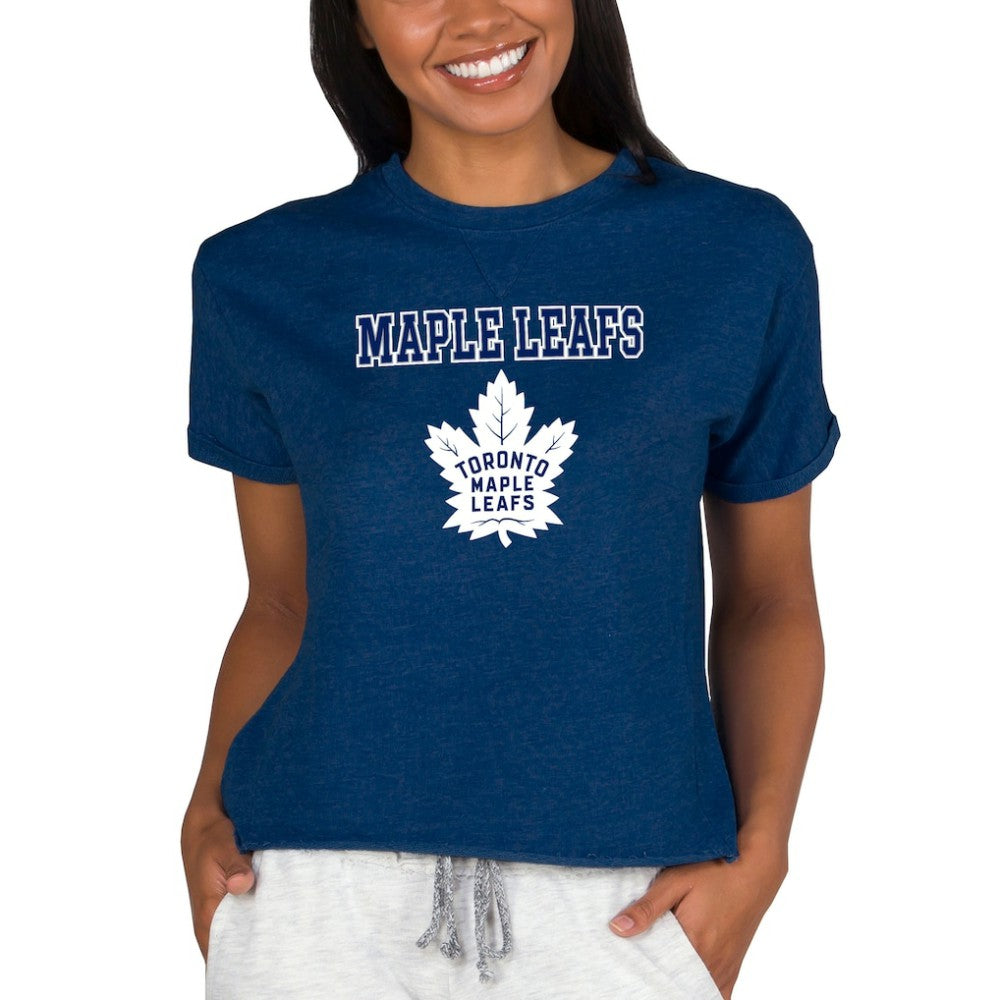 Toronto Maple Leafs Concepts Sport Women's Tri-Blend Mainstream Terry Short Sleeve Sweatshirt Top - Navy Sweatshirts