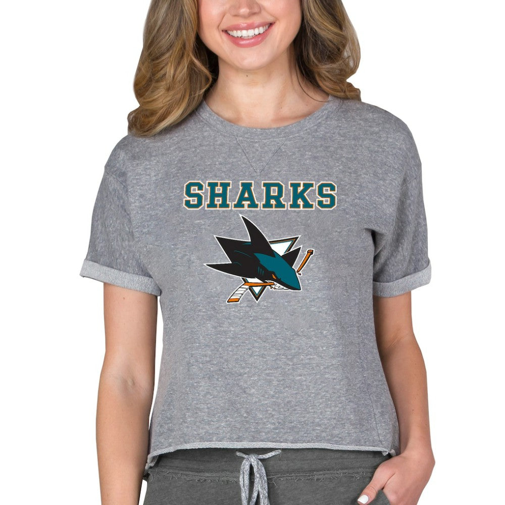 San Jose Sharks Concepts Sport Women's Tri-Blend Mainstream Terry Short Sleeve Sweatshirt Top - Heather Gray Sweatshirts