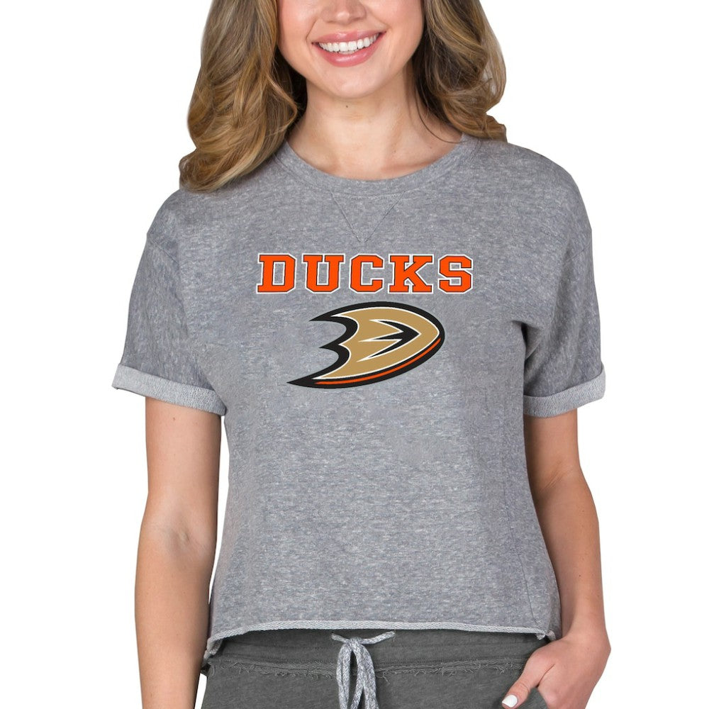 Anaheim Ducks Concepts Sport Women's Tri-Blend Mainstream Terry Short Sleeve Sweatshirt Top - Heather Gray Sweatshirts