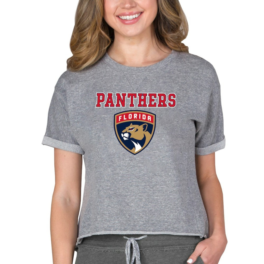 Florida Panthers Concepts Sport Women's Tri-Blend Mainstream Terry Short Sleeve Sweatshirt Top - Heather Gray Sweatshirts