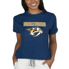 Nashville Predators Concepts Sport Women's Tri-Blend Mainstream Terry Short Sleeve Sweatshirt Top - Navy Sweatshirts