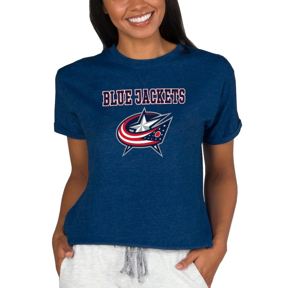 Columbus Blue Jackets Concepts Sport Women's Tri-Blend Mainstream Terry Short Sleeve Sweatshirt Top - Navy Sweatshirts