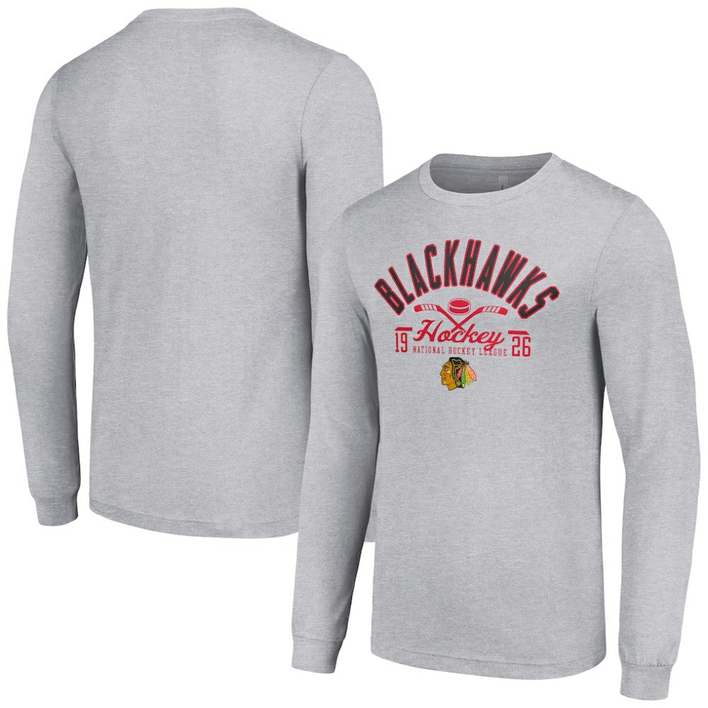 Chicago Blackhawks Starter Puck Long Sleeve T-Shirt - Heather Gray T-shirts