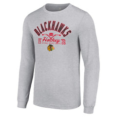 Chicago Blackhawks Starter Puck Long Sleeve T-Shirt - Heather Gray T-shirts