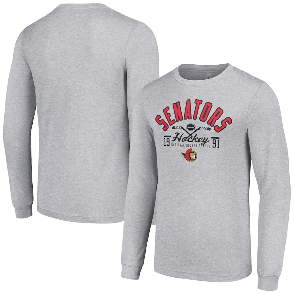 Ottawa Senators Starter Puck Long Sleeve T-Shirt - Heather Gray T-shirts