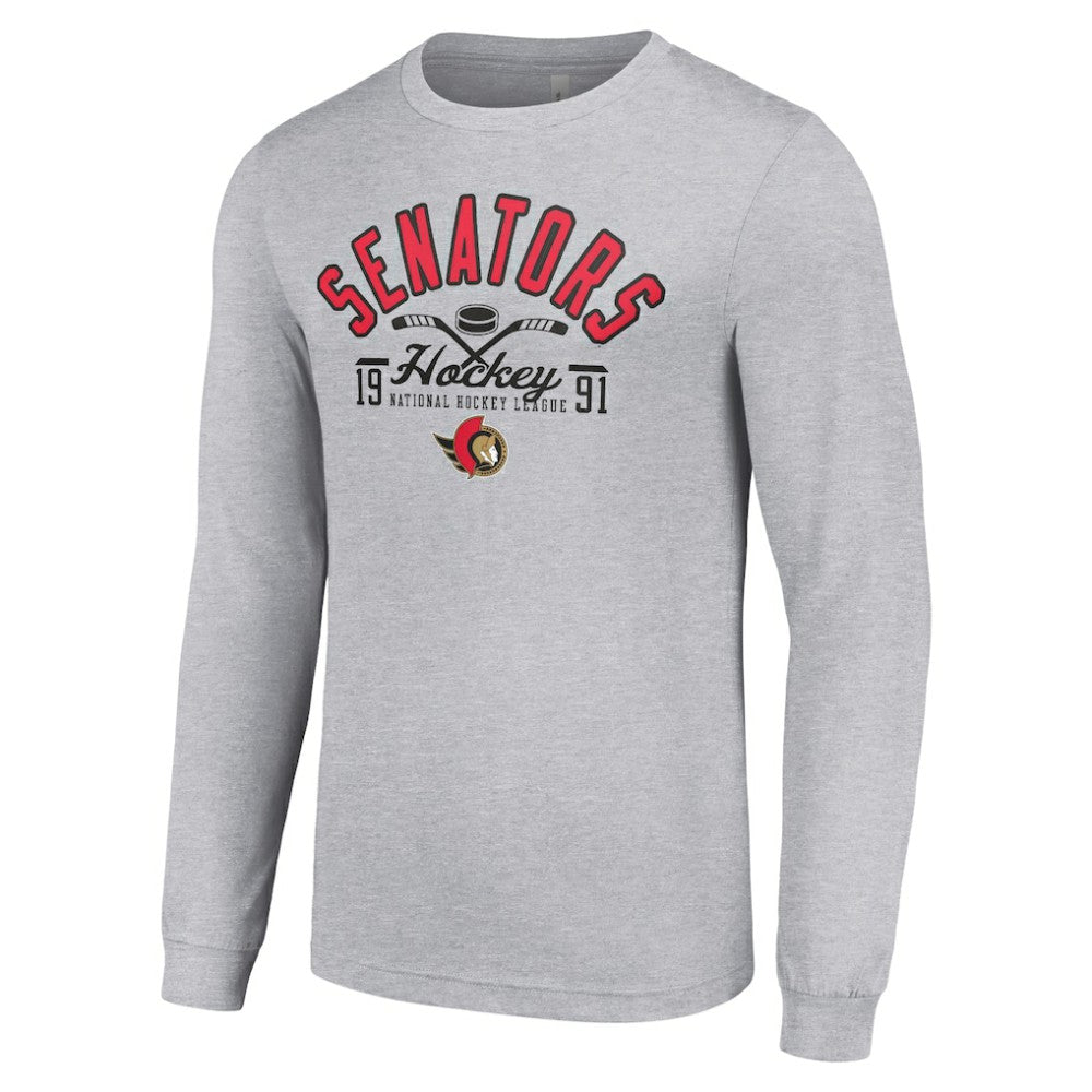 Ottawa Senators Starter Puck Long Sleeve T-Shirt - Heather Gray T-shirts
