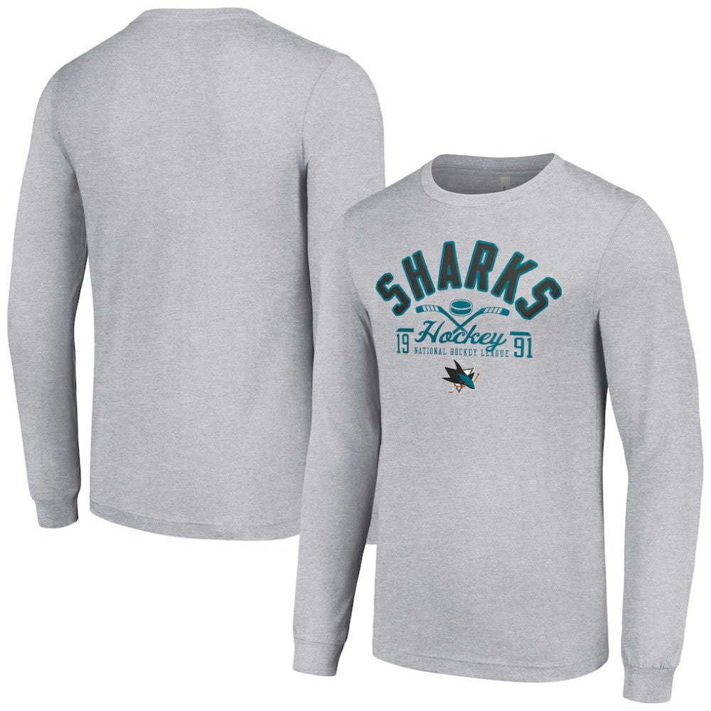 San Jose Sharks Starter Puck Long Sleeve T-Shirt - Heather Gray T-shirts