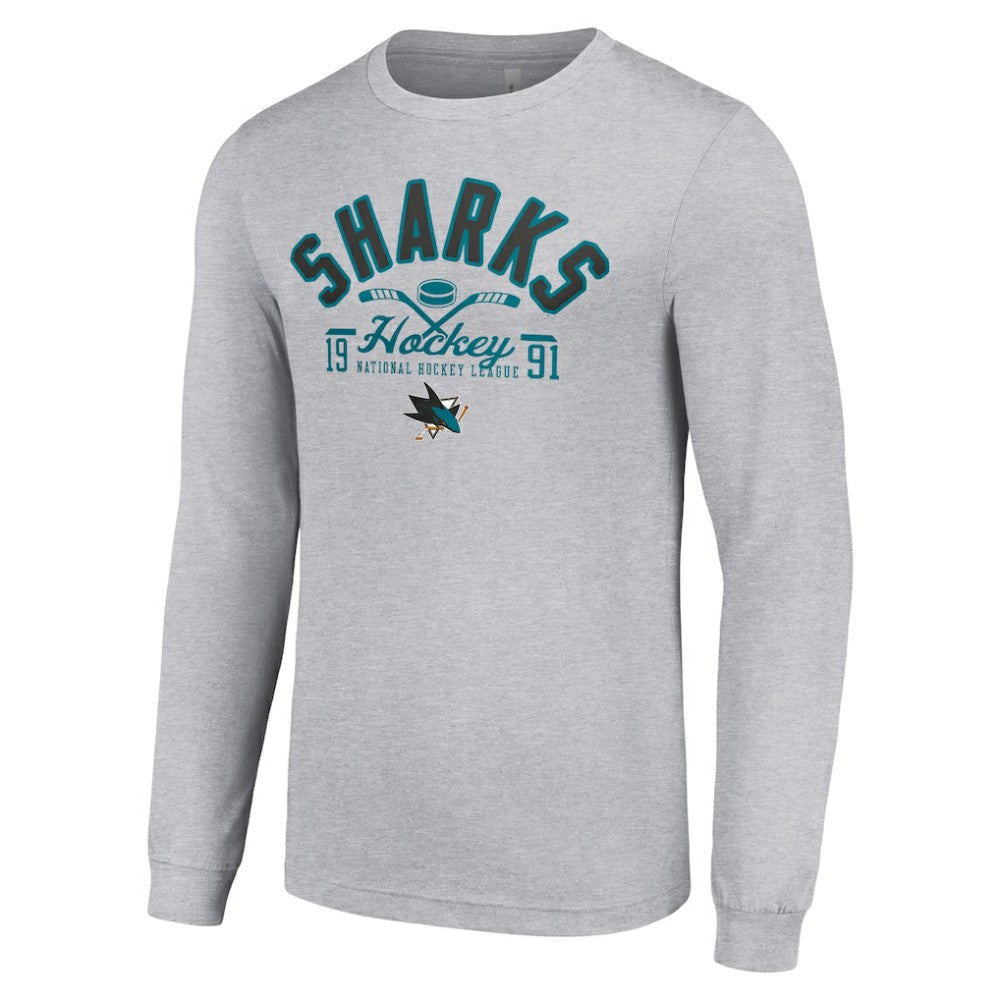 San Jose Sharks Starter Puck Long Sleeve T-Shirt - Heather Gray T-shirts