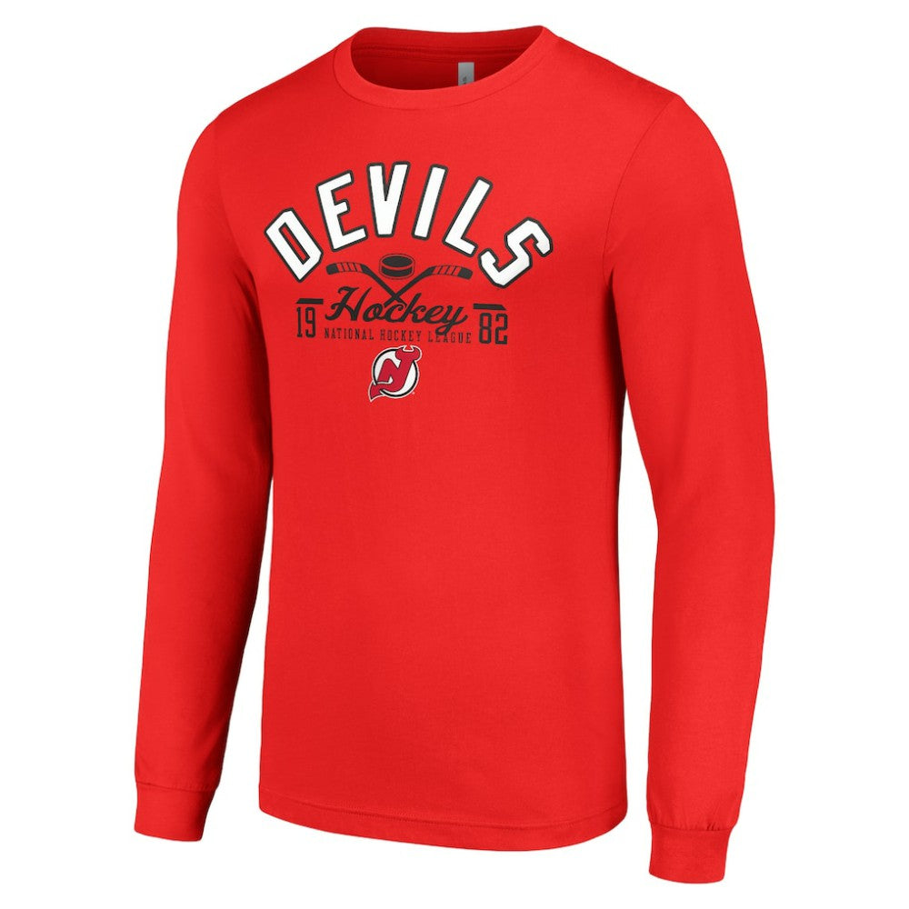 New Jersey Devils Starter Puck Long Sleeve T-Shirt - Red T-shirts