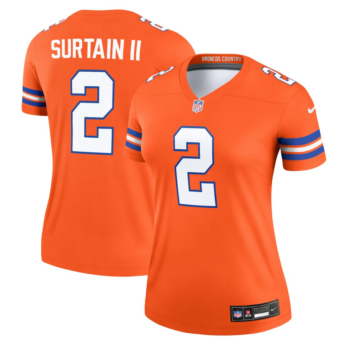Patrick Surtain II Denver Broncos Women's Alternate Legend Player Performance Top - Mile High Collection 1977 Throwback Orange on sale