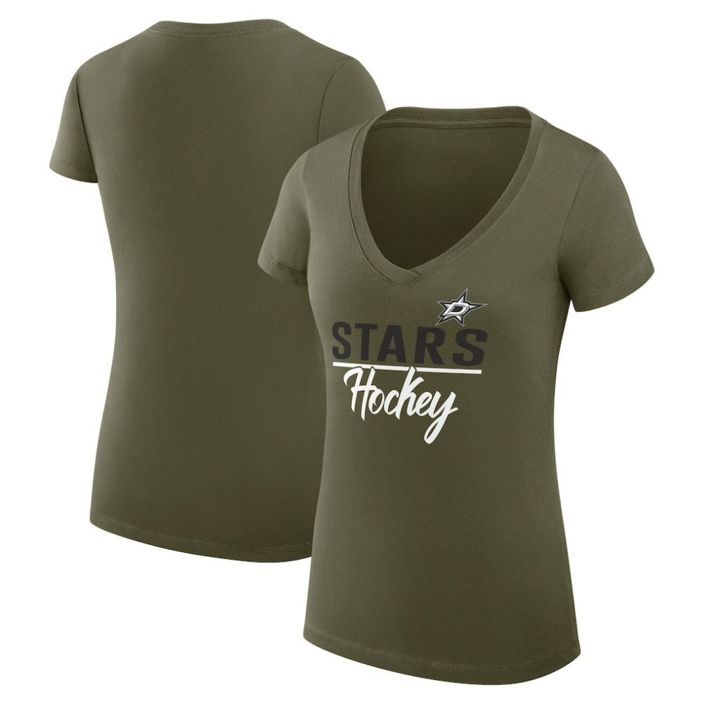 Dallas Stars G-III 4Her by Carl Banks Women's Super-Slim Fit Lightweight Team Sport V-Neck T-Shirt - Olive T-shirts