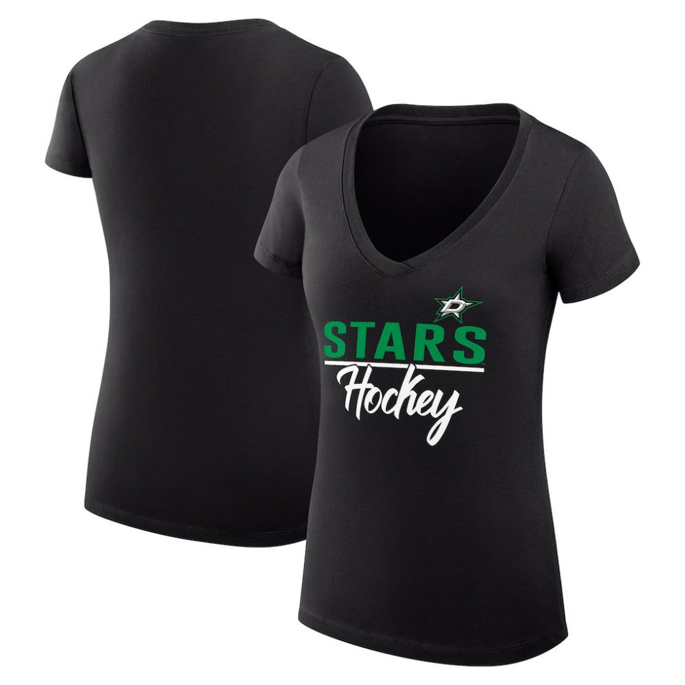 Dallas Stars G-III 4Her by Carl Banks Women's Super-Slim Fit Lightweight Graphic V-Neck T-Shirt - Black T-shirts