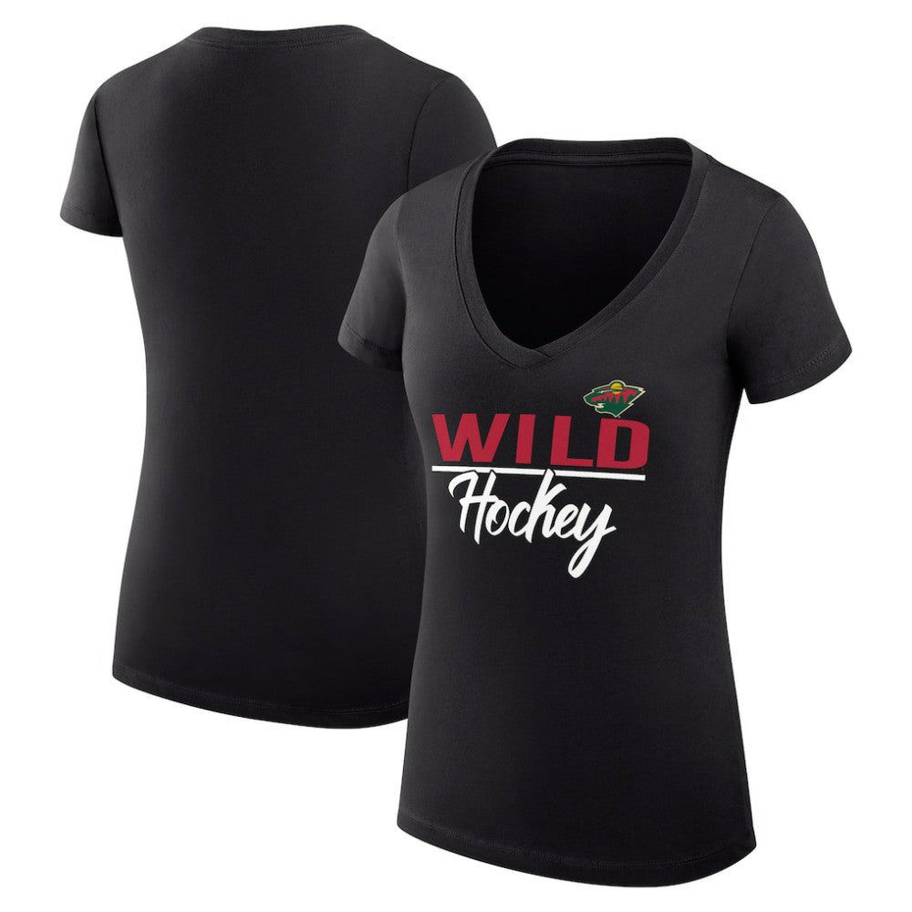 Minnesota Wild G-III 4Her by Carl Banks Women's Super-Slim Fit Lightweight Graphic V-Neck T-Shirt - Black T-shirts
