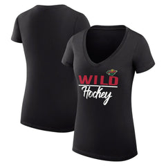 Minnesota Wild G-III 4Her by Carl Banks Women's Super-Slim Fit Lightweight Graphic V-Neck T-Shirt - Black T-shirts