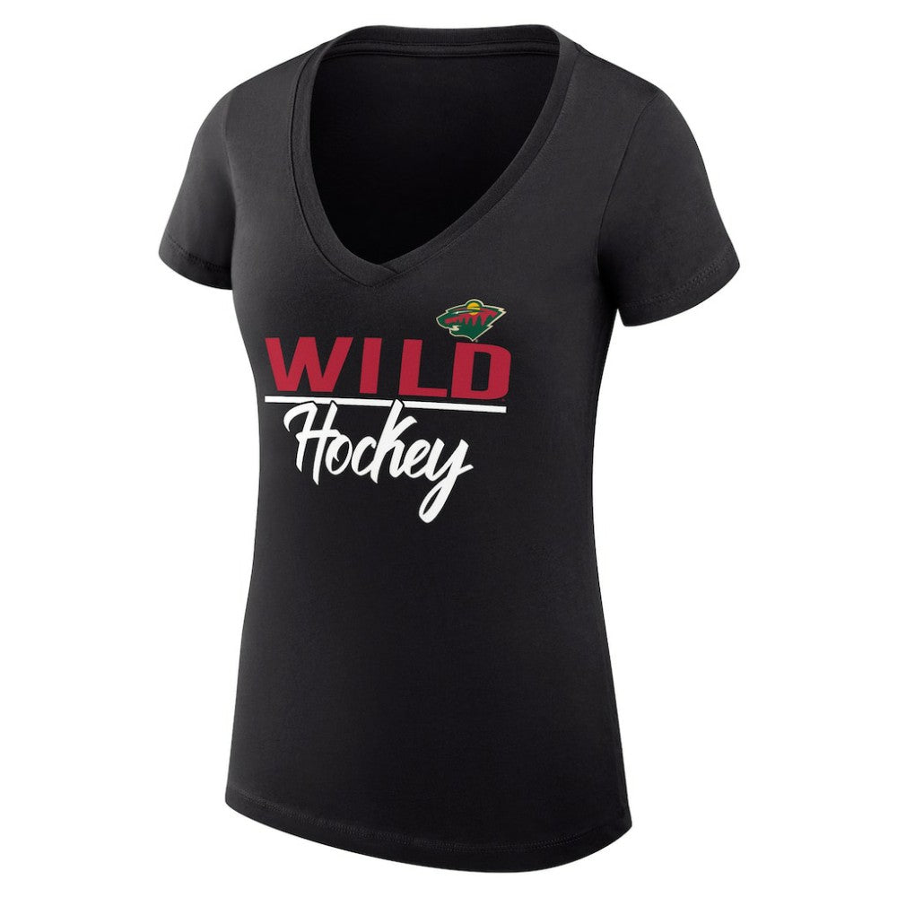 Minnesota Wild G-III 4Her by Carl Banks Women's Super-Slim Fit Lightweight Graphic V-Neck T-Shirt - Black T-shirts