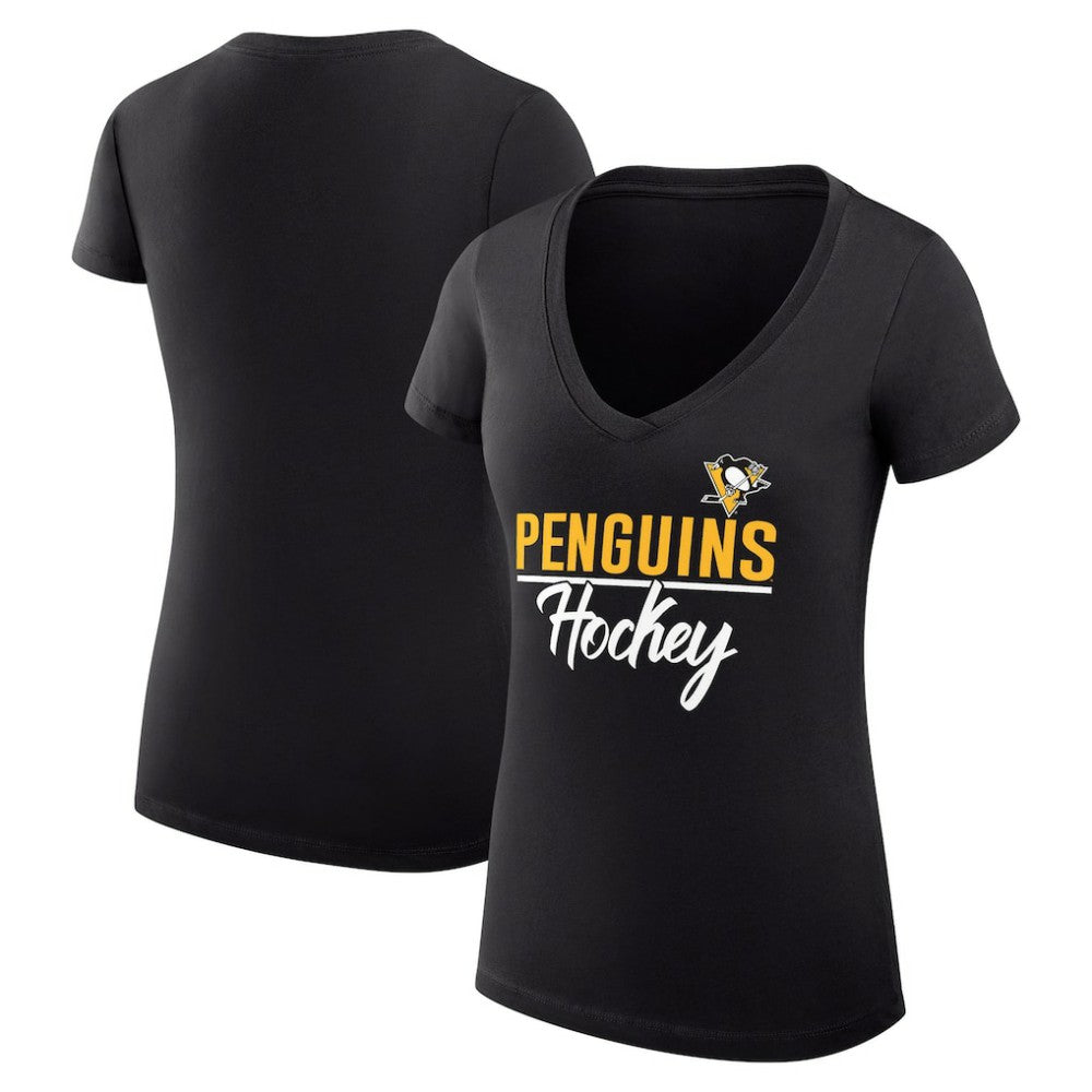Pittsburgh Penguins G-III 4Her by Carl Banks Women's Super-Slim Fit Lightweight Graphic V-Neck T-Shirt - Black T-shirts