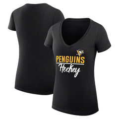 Pittsburgh Penguins G-III 4Her by Carl Banks Women's Super-Slim Fit Lightweight Graphic V-Neck T-Shirt - Black T-shirts