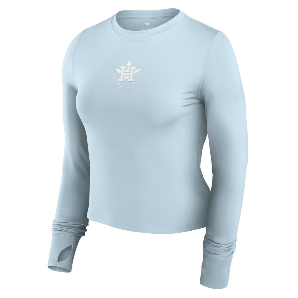 Houston Astros Women's Studio Fitted Long Sleeve Gym Top  Light Blue