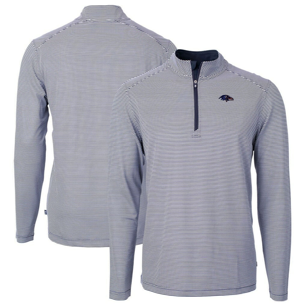 Baltimore Ravens Cutter & Buck Virtue Eco Pique Micro Stripe Recycled Quarter-Zip Pullover Top - Navy/White for sale