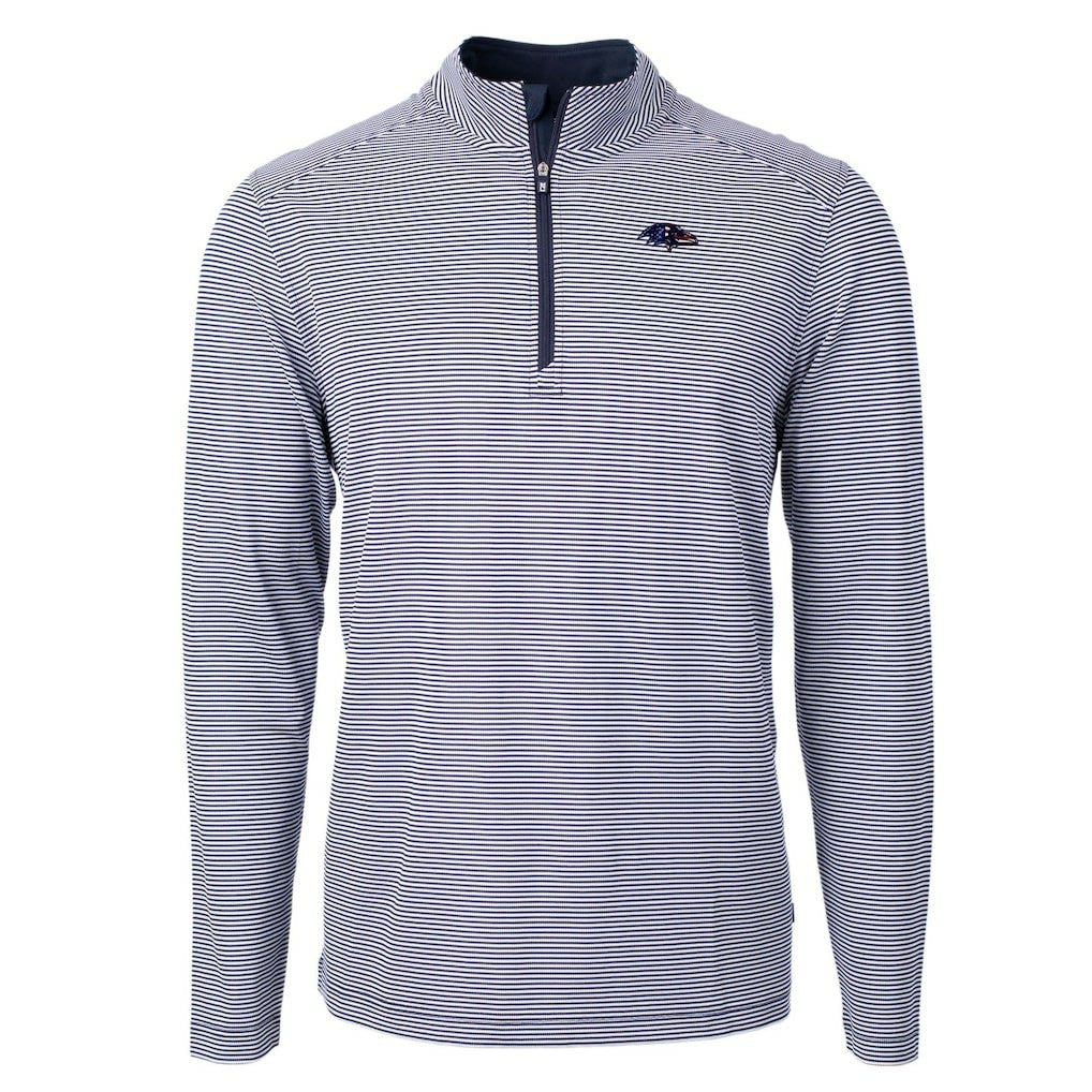 Baltimore Ravens Cutter & Buck Virtue Eco Pique Micro Stripe Recycled Quarter-Zip Pullover Top - Navy/White for sale