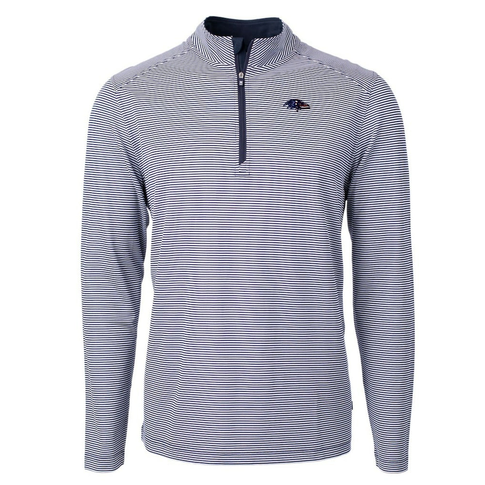 Baltimore Ravens Cutter & Buck Virtue Eco Pique Micro Stripe Recycled Quarter-Zip Pullover Top - Navy/White for sale