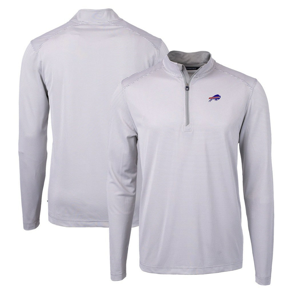 Buffalo Bills Cutter & Buck Virtue Eco Pique Micro Stripe Recycled Quarter-Zip Pullover Top - Gray/White on sale