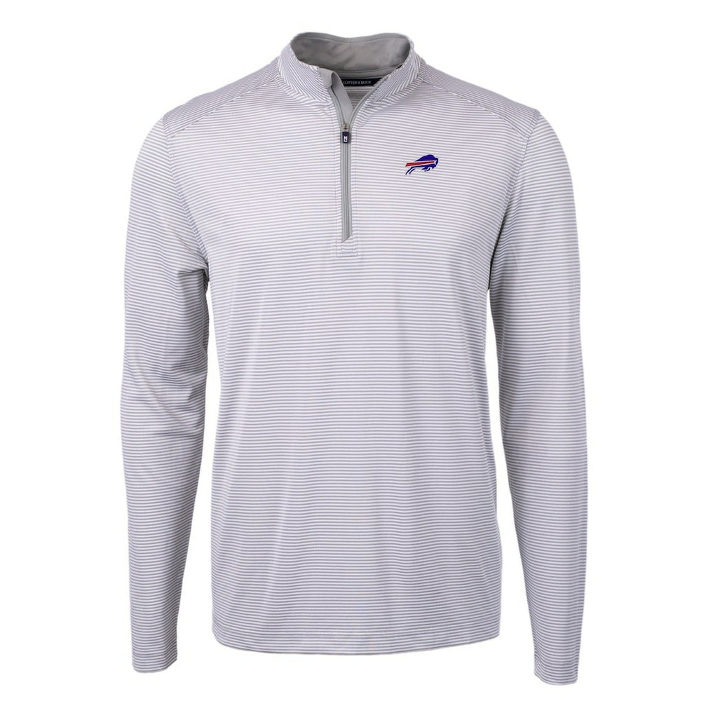 Buffalo Bills Cutter & Buck Virtue Eco Pique Micro Stripe Recycled Quarter-Zip Pullover Top - Gray/White on sale