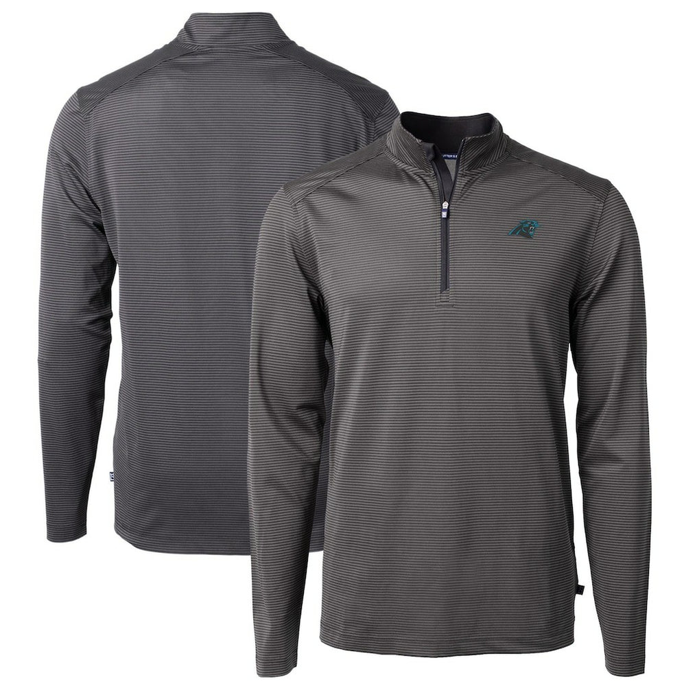 Carolina Panthers Cutter & Buck Virtue Eco Pique Micro Stripe Recycled Quarter-Zip Pullover Top - Black/Gray cheap