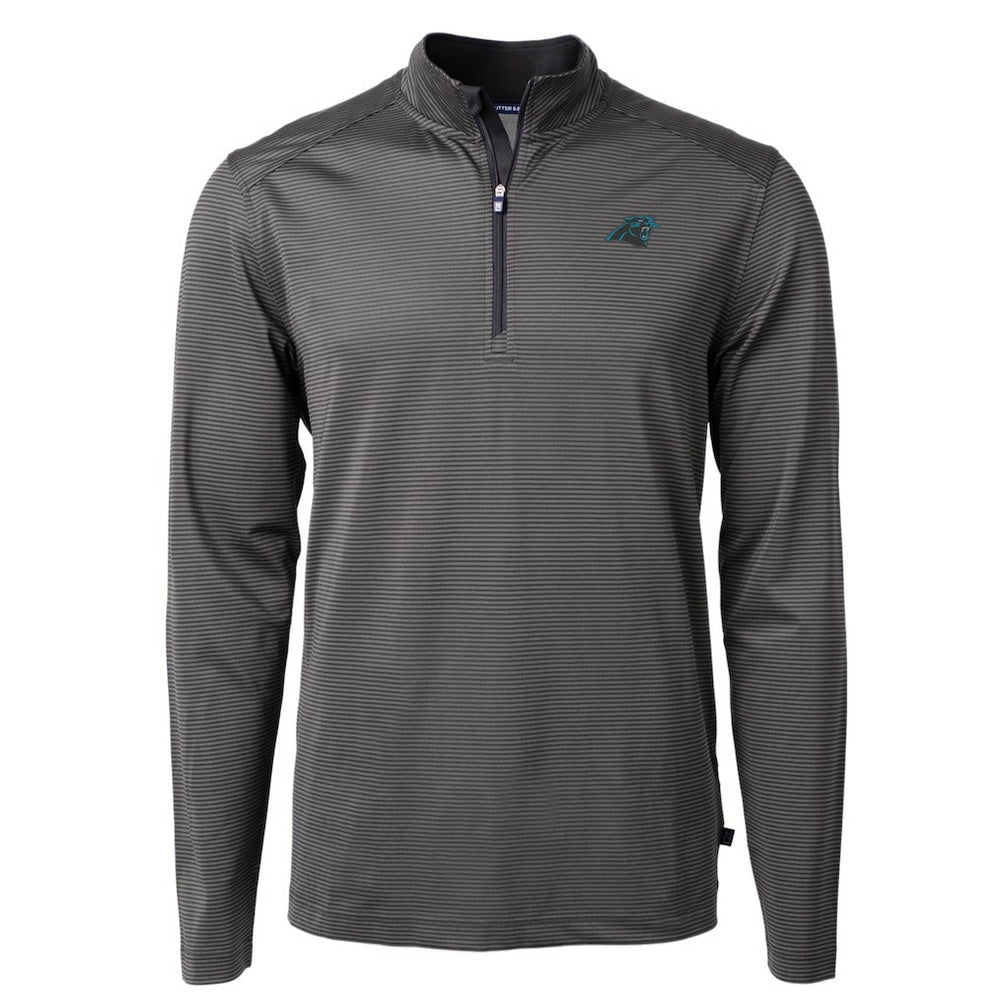 Carolina Panthers Cutter & Buck Virtue Eco Pique Micro Stripe Recycled Quarter-Zip Pullover Top - Black/Gray cheap