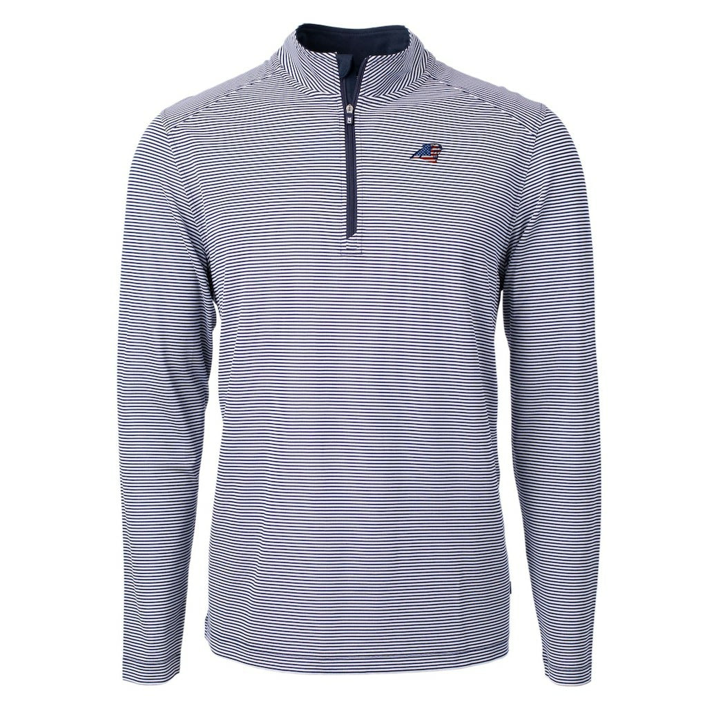 Carolina Panthers Cutter & Buck Virtue Eco Pique Micro Stripe Recycled Quarter-Zip Pullover Top - Navy/White sale