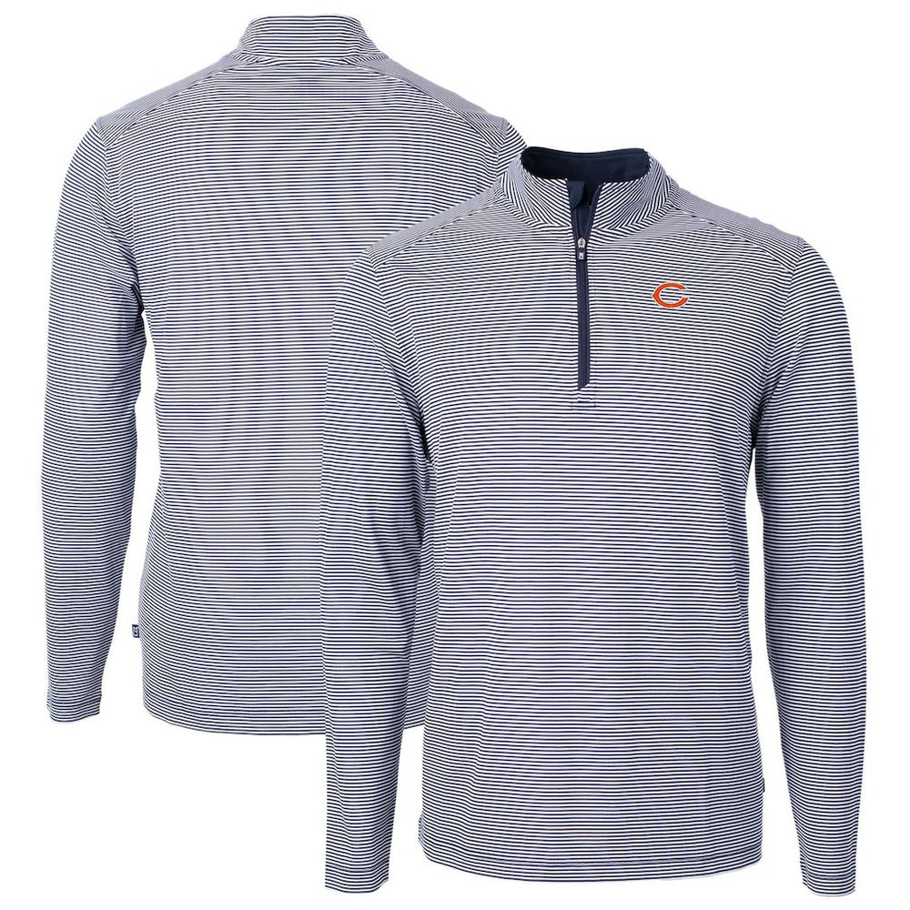 Chicago Bears Cutter & Buck Virtue Eco Pique Micro Stripe Recycled Quarter-Zip Pullover Top - Navy/White on sale