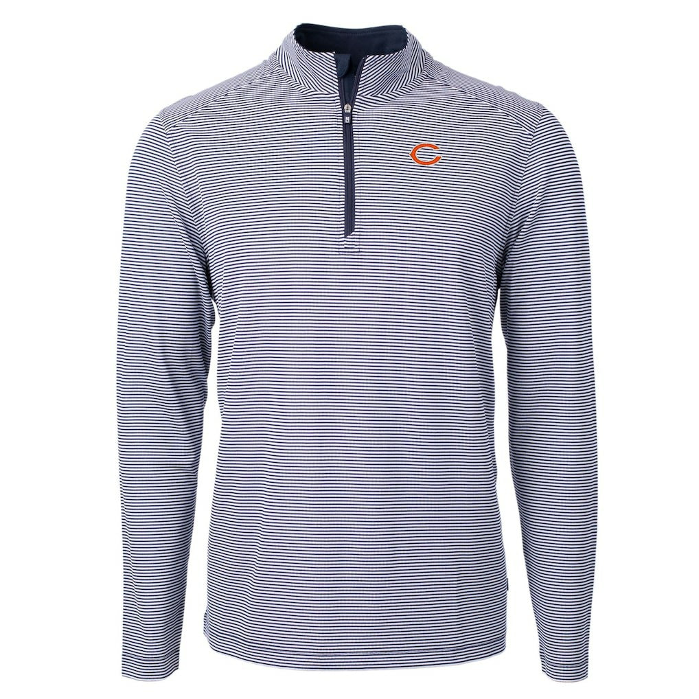 Chicago Bears Cutter & Buck Virtue Eco Pique Micro Stripe Recycled Quarter-Zip Pullover Top - Navy/White on sale