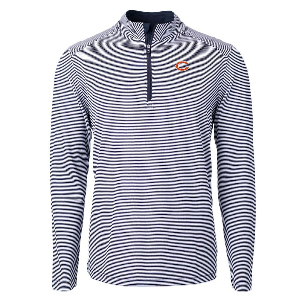 Chicago Bears Cutter & Buck Virtue Eco Pique Micro Stripe Recycled Quarter-Zip Pullover Top - Navy/White on sale