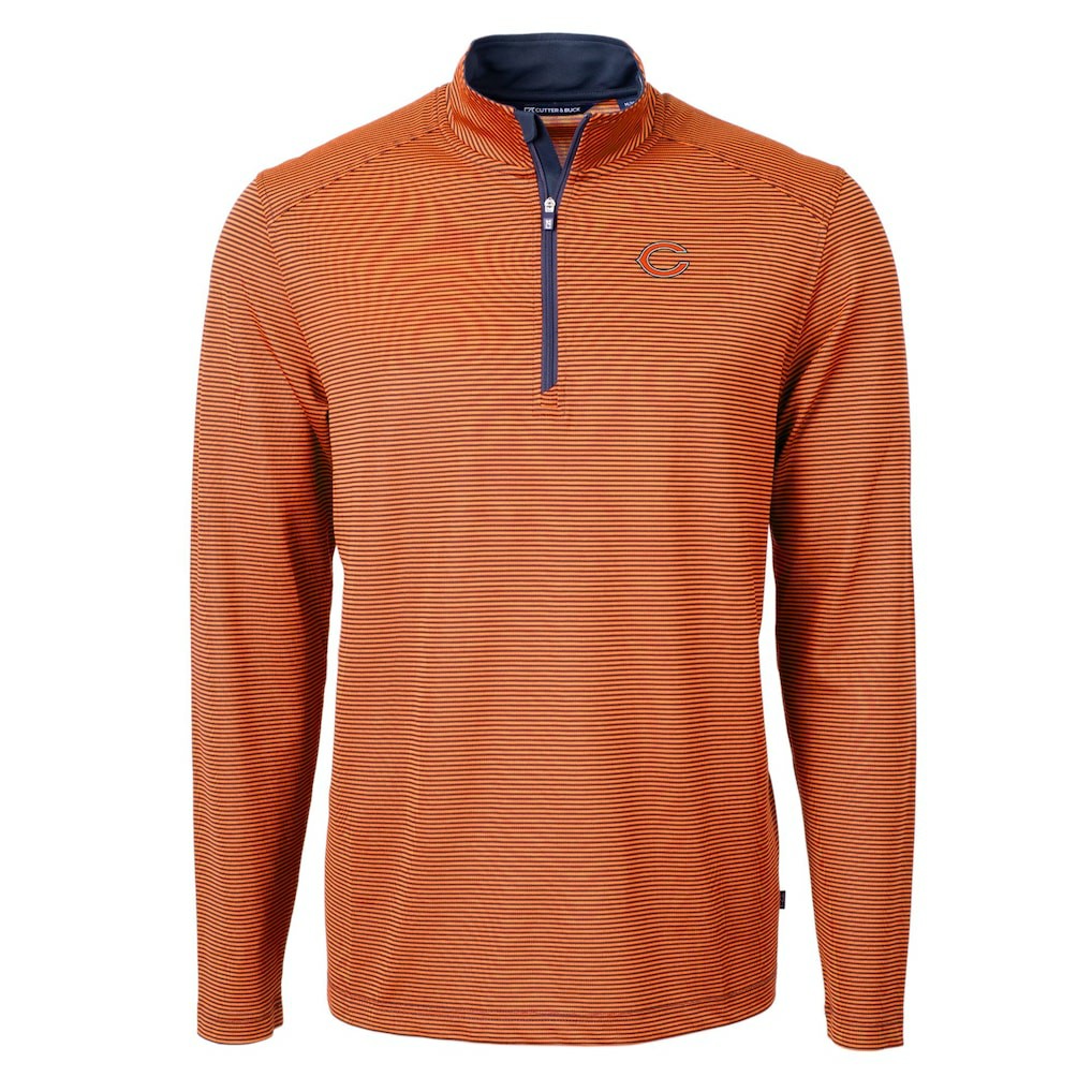 Chicago Bears Cutter & Buck Virtue Eco Pique Micro Stripe Recycled Quarter-Zip Pullover Top - Orange/Navy outlet