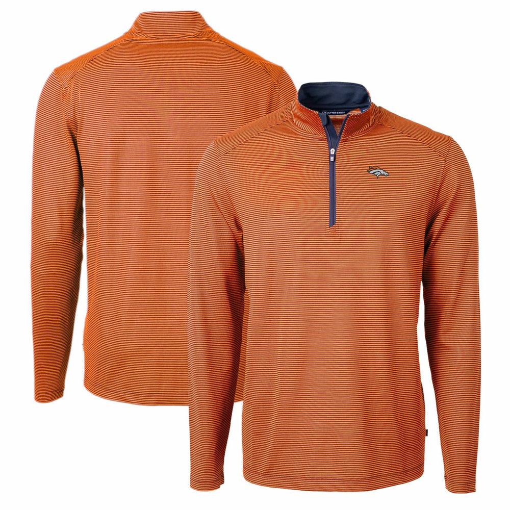 Denver Broncos Cutter & Buck Virtue Eco Pique Micro Stripe Recycled Quarter-Zip Pullover Top - Orange/Navy sale