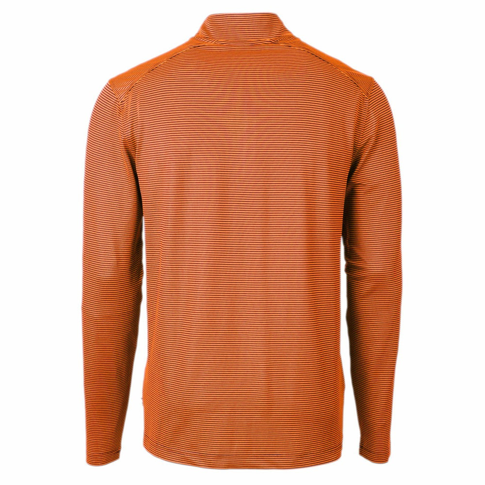 Denver Broncos Cutter & Buck Virtue Eco Pique Micro Stripe Recycled Quarter-Zip Pullover Top - Orange/Navy sale