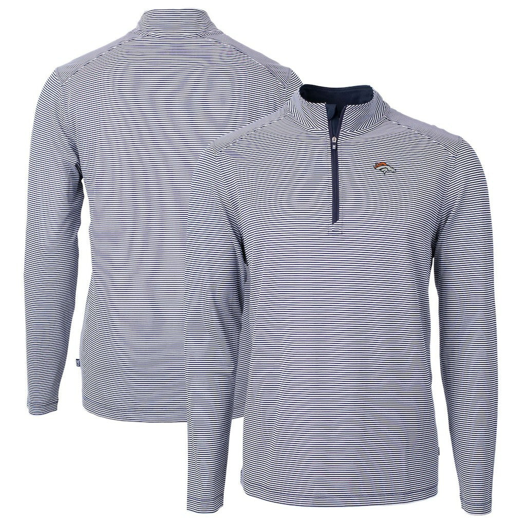 Denver Broncos Cutter & Buck Virtue Eco Pique Micro Stripe Recycled Quarter-Zip Pullover Top - Navy/White discount