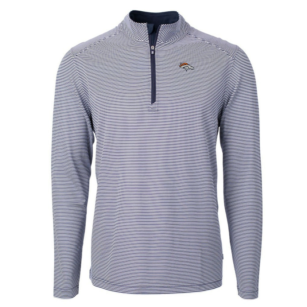 Denver Broncos Cutter & Buck Virtue Eco Pique Micro Stripe Recycled Quarter-Zip Pullover Top - Navy/White discount